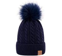 Alepo Womens Winter Beanie Hat, Warm Fleece Lined Knitted Soft Ski Cuff Cap with Pom Pom(Navy)