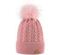 Alepo Womens Winter Beanie Hat, Warm Fleece Lined Knitted Soft Ski Cuff Cap with Pom Pom(Pink)
