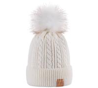 Alepo Womens Winter Beanie Hat, Warm Fleece Lined Knitted Soft Ski Cuff Cap with Pom Pom(White)