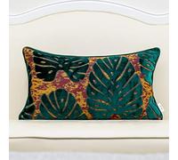 Alerfa 12 x 20 Inch Rectangle Leaf Pillow Embroidery Cut Velvet Cushion Case Luxury Modern Lumbar Throw Pillow Cover Decorative Pillow for Couch Sofa Living Room Bedroom Car, Teal Green
