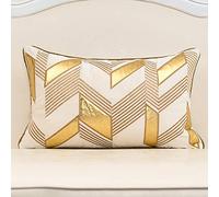 Alerfa 12 x 20 Inches White Geometric Gold Leather Striped Cushion Cases Embroidery Modern Throw Pillow Covers Decorative Pillows for Couch Living Room Bedroom Car 30 x 50cm