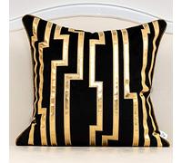 Alerfa 18 x 18 Inch Black Gold Geometric Pattern Leather Cushion Covers Embroidered Velvet Cushion Covers for Sofa Living Room Bedroom Refined Decorative