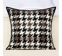 Alerfa 18 x 18 Inch Brown Off White Black Houndstooth Cushion Case Luxury Modern Cotton Velvet Square Throw Pillow Cover Decorative Pillow for Couch Sofa Living Room Bedroom Car 45 x 45cm