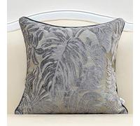 Alerfa 18 x 18 Inch Gray Silver Square Maple Leaf Pillow Embroidery Cut Velvet Cushion Case Luxury Modern Lumbar Throw Pillow Cover Decorative Pillow for Couch Sofa Living Room Bedroom Car