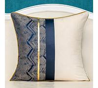 Alerfa 18 x 18 Inch Navy Blue White Geometric Striped Gold Leather Patchwork Velvet Cushion Case Luxury Modern Lumbar Throw Pillow Cover Decorative Pillow for Couch Sofa Living Room Bedroom Car