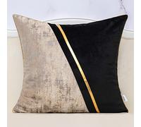 Alerfa 20 x 20 Inch Black Beige Gold Leather Patchwork Velvet & Polyester Cushion Case Luxury Modern Square Throw Pillow Cover Decorative Pillow for Couch Sofa Living Room Bedroom Car 50 x 50cm