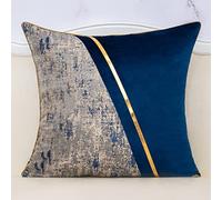 Alerfa 20 x 20 Inch Navy Blue Beige Gold Leather Patchwork Velvet & Polyester Cushion Case Luxury Modern Square Throw Pillow Cover Decorative Pillow for Couch Sofa Living Room Bedroom Car 50 x 50cm