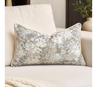 Alerfa Beige Neutral Floral Pillow Cover 12 x 20 Inch, Vintage Chenille Rectangle Couch Pillow Cover Soft Decorative Farmhouse Accent Pillowcase for Living Room Bedroom