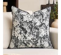 Alerfa Black Neutral Floral Pillow Cover 20 x 20 Inch, Vintage Chenille Square Couch Pillow Cover Soft Decorative Farmhouse Accent Pillowcase for Living Room Bedroom