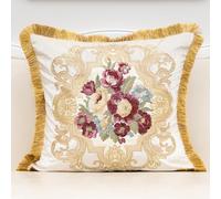 Alerfa Floral Velvet Throw Pillow Cover with Tassel 20 x 20 Inch, European Embroidered Decorative Pillow Cover for Couch Living Room Bedroom Car, White
