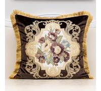 Alerfa Floral Velvet Throw Pillow Cover with Tassel 20 x 20 Inch, European Embroidered Decorative Pillow Cover for Couch Living Room Bedroom Car, Brown