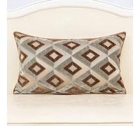 Alerfa Rectangle Pillow Geometric Plaid Embroidery Cut Velvet Cushion Case Luxury Modern Lumbar Throw Pillow Cover Decorative Pillow for Couch Sofa Living Room Bedroom Car 12 x 20 Inch Brown Gray