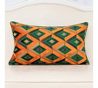 Alerfa Rectangle Pillow Geometric Plaid Embroidery Cut Velvet Cushion Case Luxury Modern Lumbar Throw Pillow Cover Decorative Pillow for Couch Sofa Living Room Bedroom Car 12 x 20 Inch Teal Orange