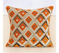 Alerfa Square Pillow Geometric Plaid Embroidery Cut Velvet Cushion Case Luxury Modern Throw Pillow Cover Decorative Pillow for Couch Sofa Living Room Bedroom Car 20 x 20 Inch Orange