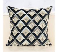Alerfa Square Pillow Geometric Plaid Embroidery Cut Velvet Cushion Case Luxury Modern Throw Pillow Cover Decorative Pillow for Couch Sofa Living Room Bedroom Car 20 x 20 Inch Black