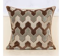 Alerfa Square Pillow Geometric Stripes Embroidery Cut Velvet Cushion Case Luxury Modern Throw Pillow Cover Decorative Pillow for Couch Sofa Living Room Bedroom Car 18 x 18 Inch Brown Gray