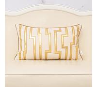 Alerfa White Geometric Gold Leather Striped Throw Pillow Covers 12 x 20 Inch, Luxury European Cushion Cases Decorative Lumbar Pillows for Couch Living Room Bedroom 30 x 50cm