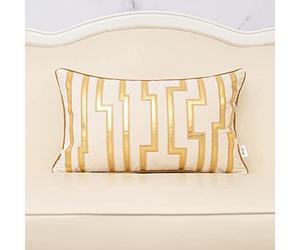 Alerfa White Geometric Gold Leather Striped Throw Pillow Covers 12 x 20 Inch, Luxury European Cushion Cases Decorative Lumbar Pillows for Couch Living Room Bedroom 30 x 50cm