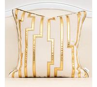 Alerfa White Geometric Gold Leather Striped Throw Pillow Covers 18x18 Inch, Luxury European Cushion Cases Decorative Pillows for Couch Living Room Bedroom 45 x 45cm