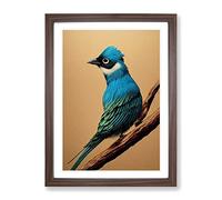 Alert Bird Framed Print | A4 Walnut Framed Wall Art | Ready to Hang | Modern Nature Picture | Living Room Bedroom Lounge Office