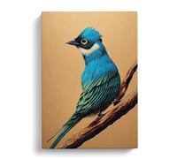 Alert Bird Peach, Peach, Green Canvas Print | Gallery Wrapped 30mm Frame Wall Art | 30x20 inches | Ready to Hang | Contemporary Animals Picture | Living Room Bedroom Lounge Office