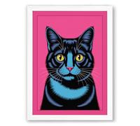 Alert Black Cat Modern Framed Wall Art Print A4 (29.7×21cm) White, Wall Decor for Living Room, Bedroom, Office & Home, Ready to Hang, Art Gift