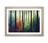 Alert Colourful Forest Framed Print | A2 Oak Framed Wall Art | Ready to Hang | Modern Landscape Picture | Living Room Bedroom Lounge Office