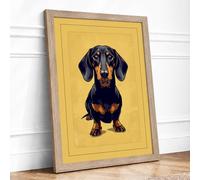Alert Dachshund Minimalist Framed Wall Art Print A1 (84.1×59.4cm) Oak, Wall Decor for Living Room, Bedroom, Office & Home, Ready to Hang, Art Gift