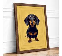 Alert Dachshund Minimalist Framed Wall Art Print A1 (84.1×59.4cm) Walnut, Wall Decor for Living Room, Bedroom, Office & Home, Ready to Hang, Art Gift