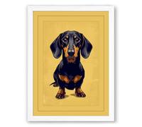 Alert Dachshund Minimalist Framed Wall Art Print A2 (59.4×42cm) White, Wall Decor for Living Room, Bedroom, Office & Home, Ready to Hang, Art Gift