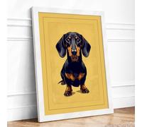 Alert Dachshund Minimalist Framed Wall Art Print A3 (42×29.7cm) White, Wall Decor for Living Room, Bedroom, Office & Home, Ready to Hang, Art Gift