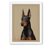 Alert Doberman Realism Framed Wall Art Print A2 (59.4×42cm) White, Wall Decor for Living Room, Bedroom, Office & Home, Ready to Hang, Art Gift