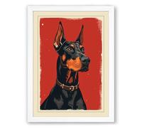 Alert Doberman Retro Framed Wall Art Print A2 (59.4×42cm) White, Wall Decor for Living Room, Bedroom, Office & Home, Ready to Hang, Art Gift