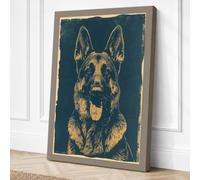 Alert German Shepherd Boho Canvas Wall Art Print 30x20 Inch (76 x 51 cm)