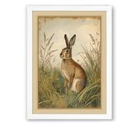 Alert Hare in Grasses Botanical Framed Wall Art Print A3 (42×29.7cm) White, Wall Decor for Living Room, Bedroom, Office & Home, Ready to Hang, Art Gift