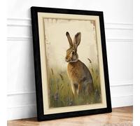 Alert Hare in Profile Botanical Framed Wall Art Print A1 Black Frame