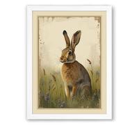 Alert Hare in Profile Botanical Framed Wall Art Print A2 (59.4×42cm) White, Wall Decor for Living Room, Bedroom, Office & Home, Ready to Hang, Art Gift