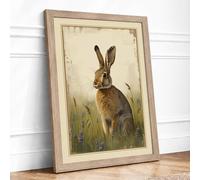 Alert Hare in Profile Botanical Framed Wall Art Print A2 Oak Frame