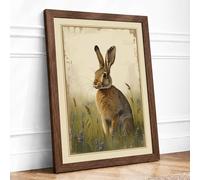 Alert Hare in Profile Botanical Framed Wall Art Print A3 Walnut Frame
