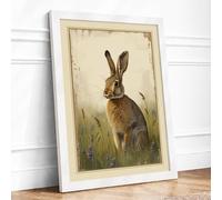 Alert Hare in Profile Botanical Framed Wall Art Print A4 White Frame