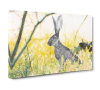Alert Hare in the Meadow Canvas Print | Gallery Wrapped 30mm Frame Wall Art | 30x20 inches | Ready to Hang | Abstract Animals Picture | Living Room Bedroom Lounge Office