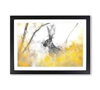 Alert Hare in The Meadow in Abstract Framed Print | A2 Black Framed Wall Art | Ready to Hang | Abstract Animal Picture | Living Room Bedroom Lounge Office