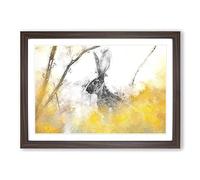 Alert Hare in The Meadow in Abstract Framed Print | A2 Walnut Framed Wall Art | Ready to Hang | Abstract Animal Picture | Living Room Bedroom Lounge Office