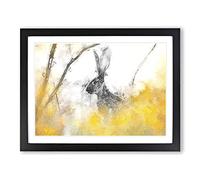 Alert Hare In The Meadow In Abstract Modern Art Framed Print | A2 Black Framed Wall Art | Ready to Hang | Abstract Animal Picture | Living Room Bedroom Lounge Office