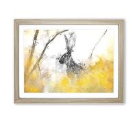 Alert Hare In The Meadow In Abstract Modern Art Framed Print | A3 Oak Framed Wall Art | Ready to Hang | Abstract Animal Picture | Living Room Bedroom Lounge Office