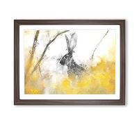 Alert Hare In The Meadow In Abstract Modern Art Framed Print | A3 Walnut Framed Wall Art | Ready to Hang | Abstract Animal Picture | Living Room Bedroom Lounge Office