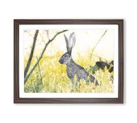 Alert Hare In The Meadow Painting Modern Art Framed Print | A2 Walnut Framed Wall Art | Ready to Hang | Modern Animal Picture | Living Room Bedroom Lounge Office