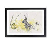 Alert Hare in The Meadow Watercolour Framed Print | A2 Black Framed Wall Art | Ready to Hang | Modern Animal Picture | Living Room Bedroom Lounge Office