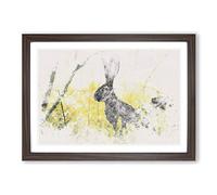 Alert Hare in The Meadow Watercolour Framed Print | A2 Walnut Framed Wall Art | Ready to Hang | Modern Animal Picture | Living Room Bedroom Lounge Office