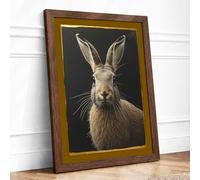 Alert Hare Realism Framed Wall Art Print A2 Walnut Frame